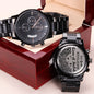 Lion of Judah Revelations 5:5 Engraved Black Chronograph Watch