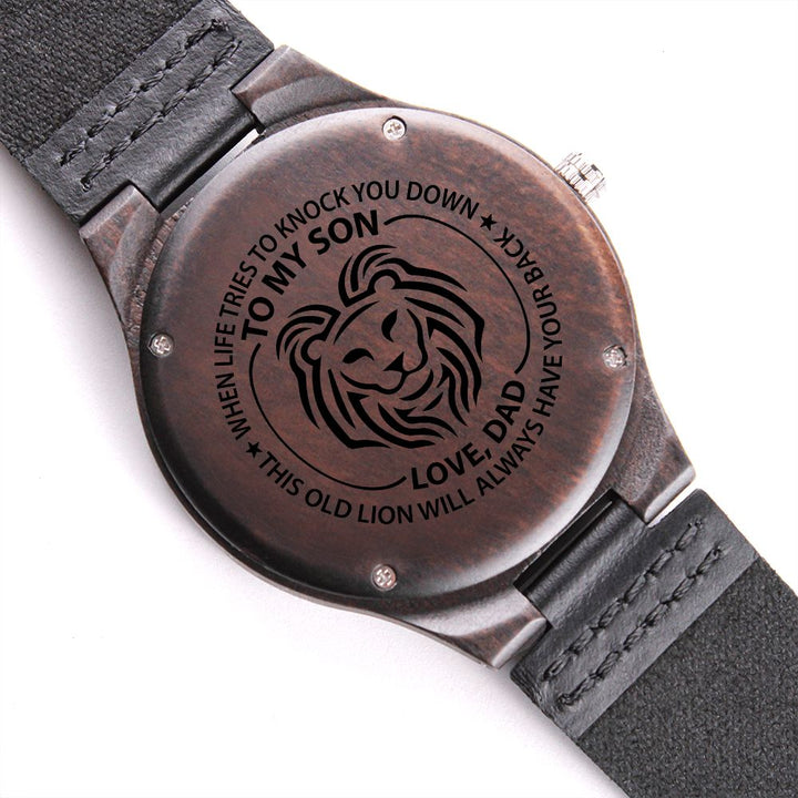 To My Son This Old Lion Engraved Wooden Watch gifttoggle